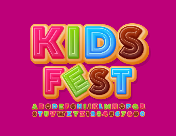 矢量快乐旗帜儿童节日彩色甜甜圈字母和数字图片下载