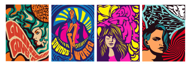 设置四个海报设计迷幻女孩图片下载