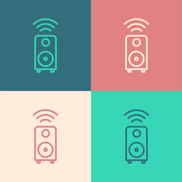 波普艺术线智能立体声扬声器系统图标孤立的颜色背景。音响系统扬声器。物联网概念与无线连接。向量图片下载