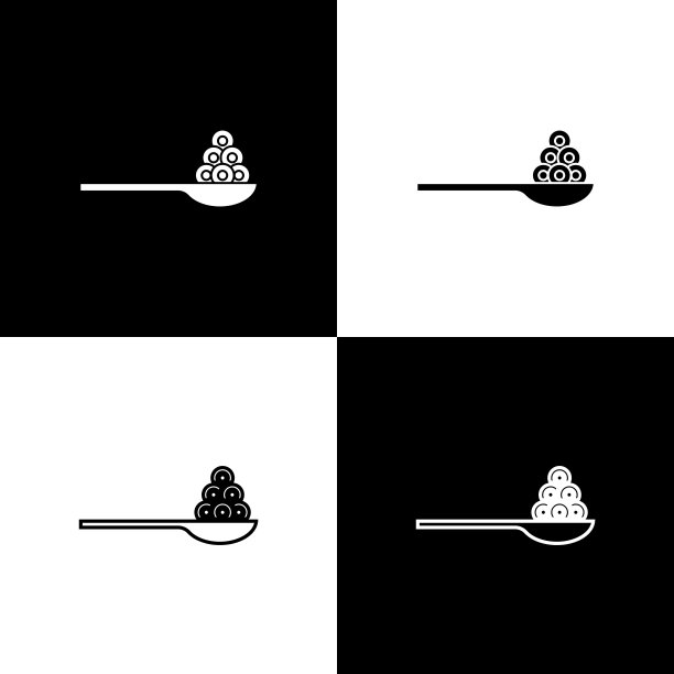 设置鱼子酱勺子图标孤立的黑白背景。向量图片下载