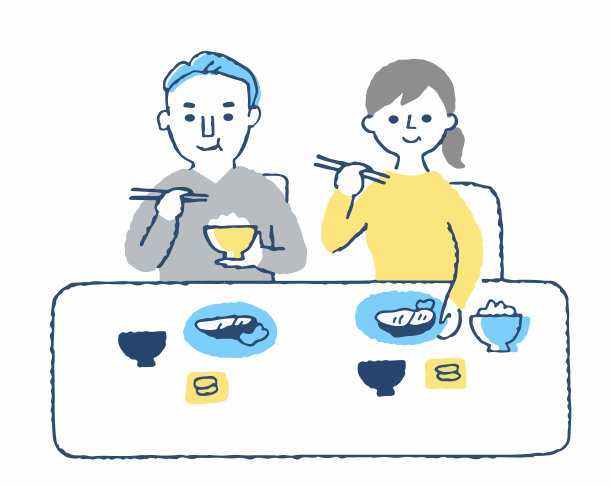 日本夫妇肩并肩吃饭图片下载