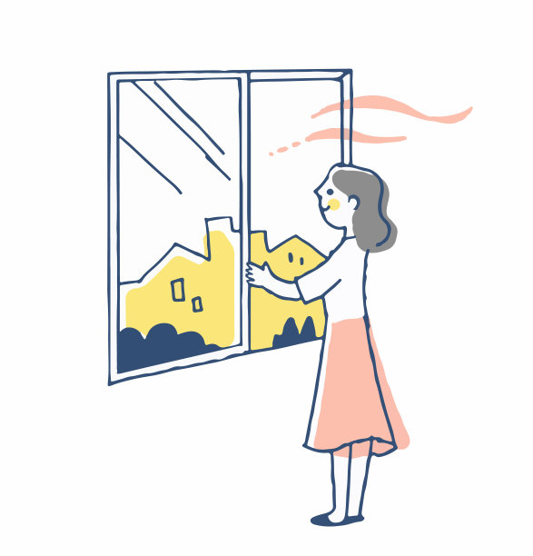 一个女人正在开窗通风图片下载