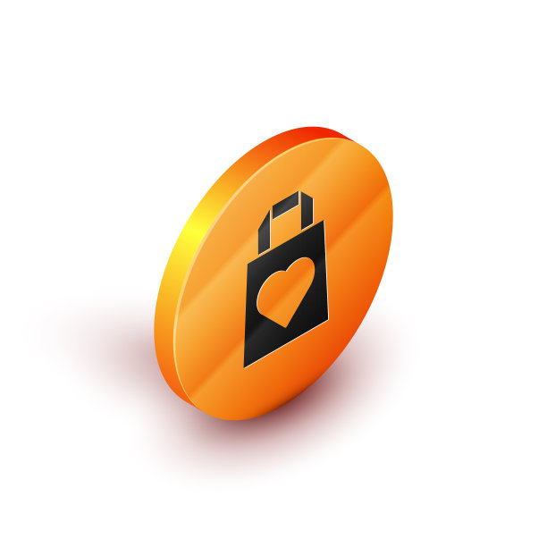 等距购物袋与心脏图标孤立图片下载