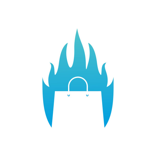 商店购物袋和热火火焰标志图标。图片下载