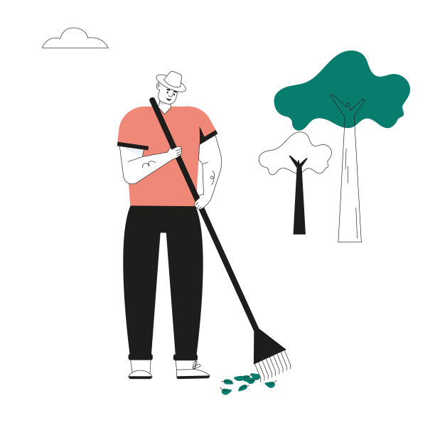 男子耙秋叶，农民在农场工作图片下载