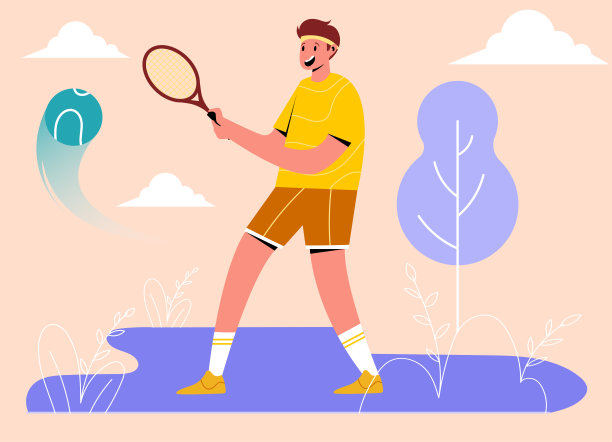 网球运动员在黄色矢量平面插图男子性格图片下载