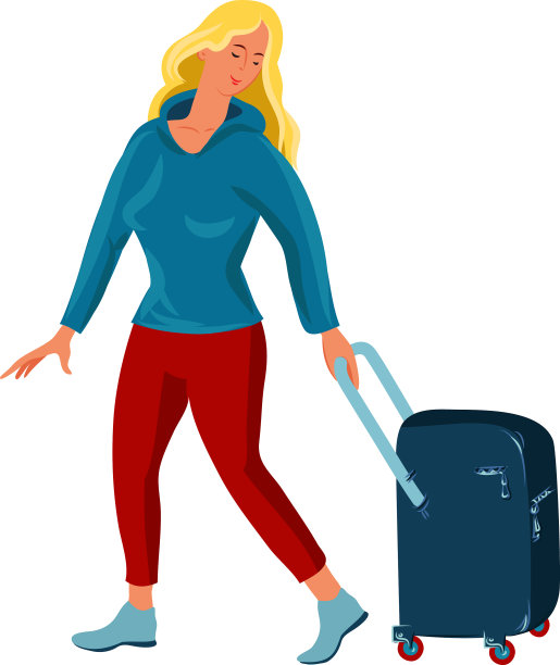 一个可爱的浅色头发的女人带着一个蓝色的旅行图片下载