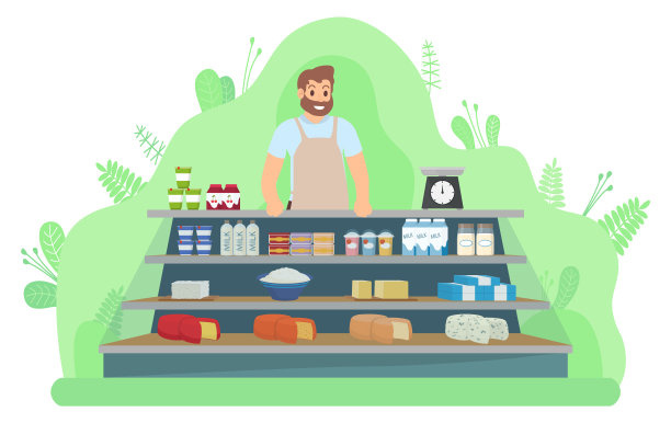 采购产品乳制品，营销商和乳制品向量图片下载