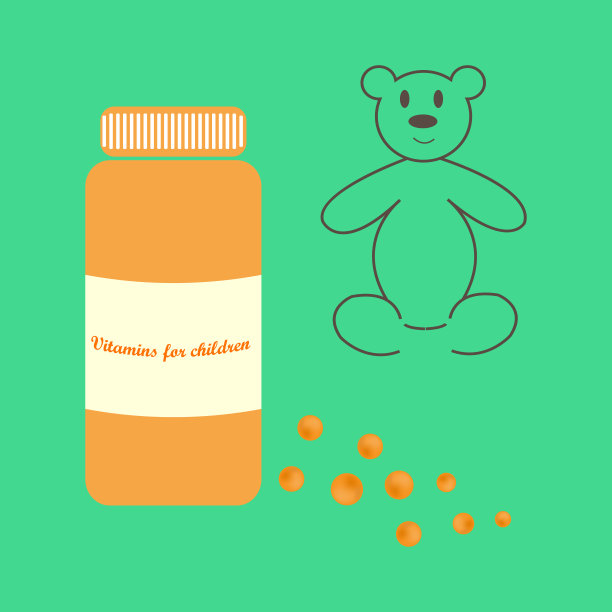 儿童用的医用维生素。药片和保健药品胶囊图标。儿童药用维生素概念设计。卫生保健的概念。矢量插图。图片下载