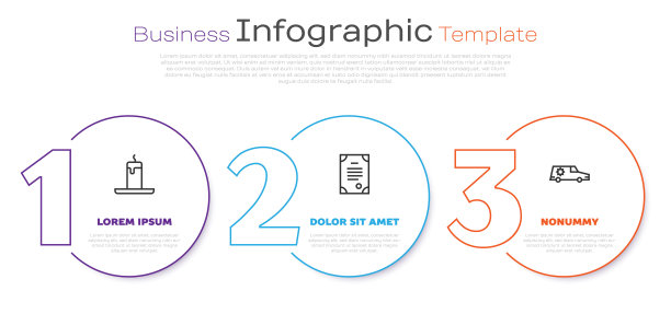 设置线燃烧的蜡烛死亡证明和灵车业务信息模板。向量图片下载