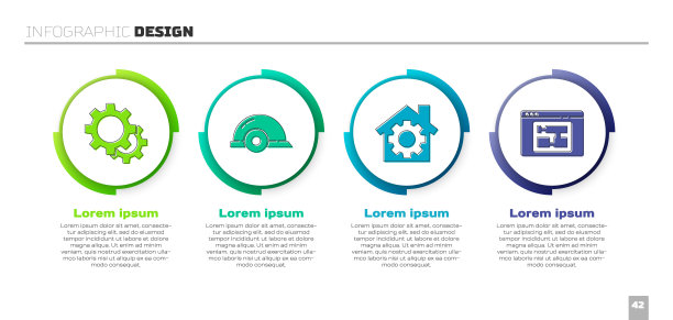 设置装备，工人安全帽，装备和房屋平面图。业务信息图模板。向量图片下载