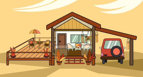 概念房子在秋季卡通。图片下载