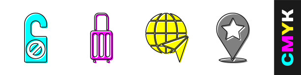 设置请不要打扰，手提箱，有飞行飞机的地球仪和星形地图指针。向量图片下载