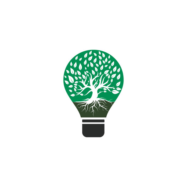 灯泡树根矢量标志设计。图片下载