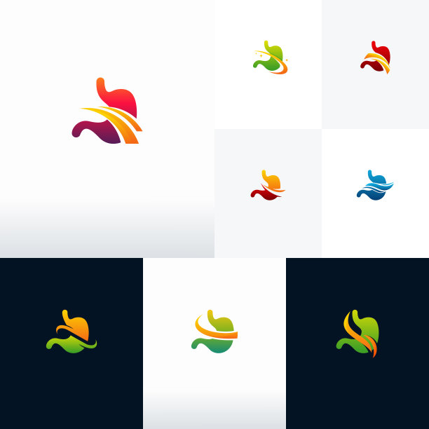 一套现代胃标志设计矢量与swoosh，健康胃标志模板图片下载