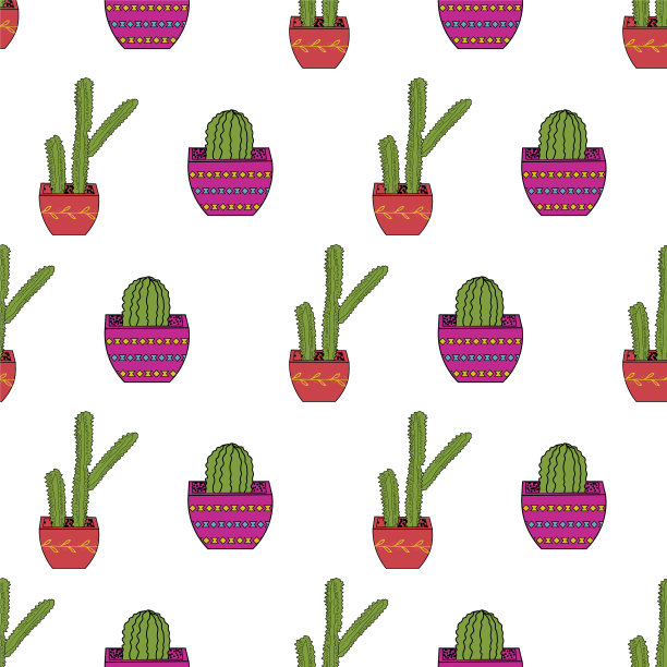 可爱的手绘仙人掌无缝图案图片下载