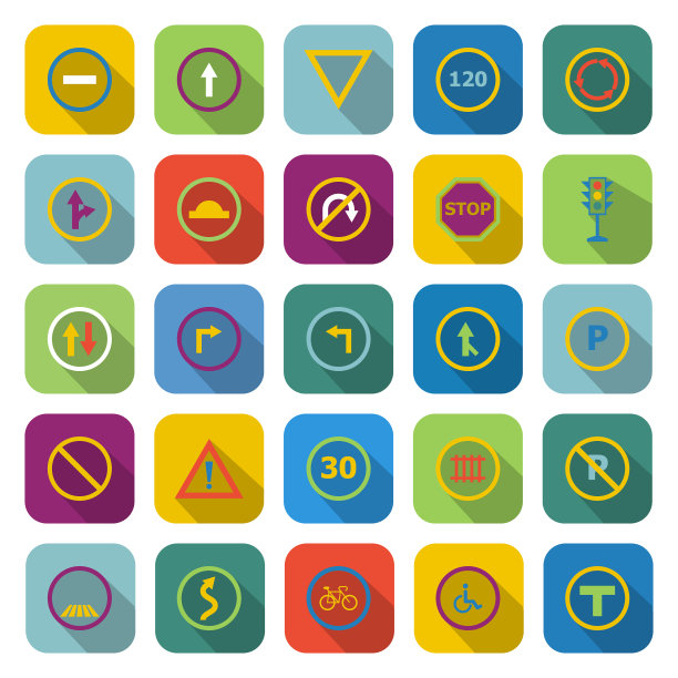 道路标志颜色图标与长阴影图片下载