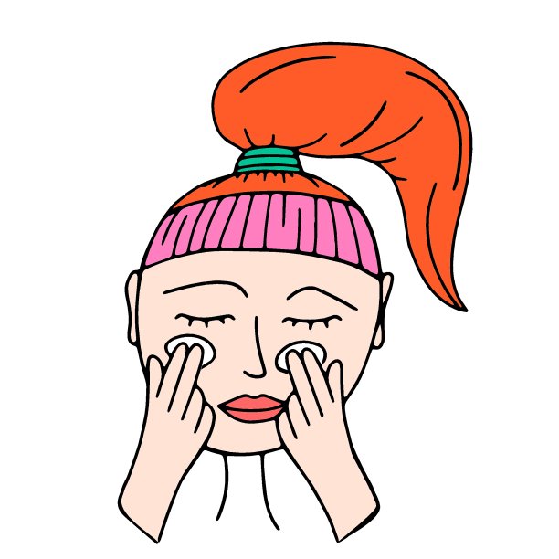 用涂鸦式的面霜滋润面部肌肤的过程。矢量插图的女人脸与手在它孤立的白色背景。图片下载