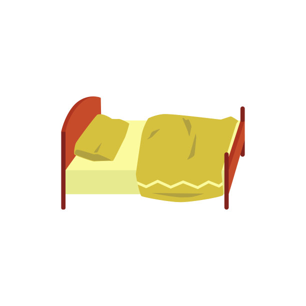 儿童床上盖绿色被褥，平面矢量插图孤立。图片下载