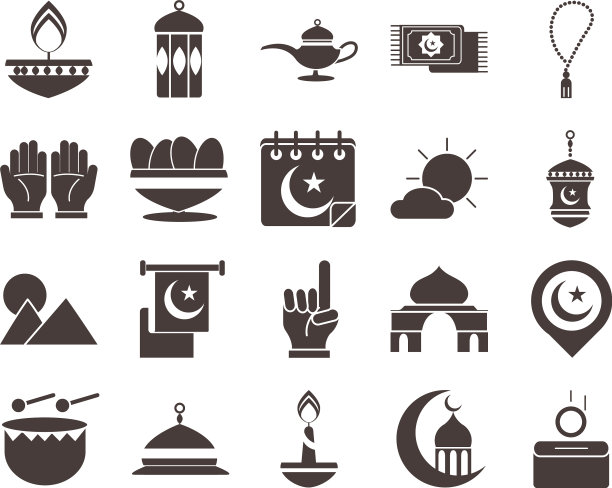 斋月阿拉伯伊斯兰庆祝图标设置图片下载