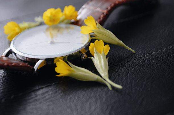 黑色皮革手表。图片下载