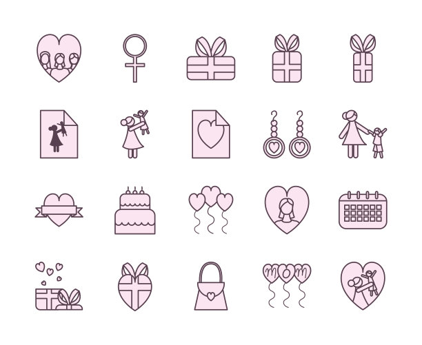 母亲节线风格图标集设计图片下载