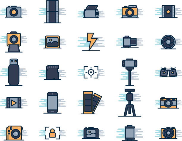 摄影线填充块风格图标集图片下载