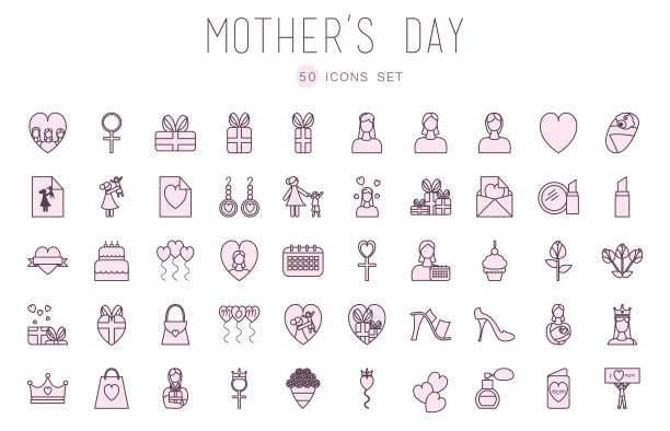 母亲节线风格图标集设计图片下载
