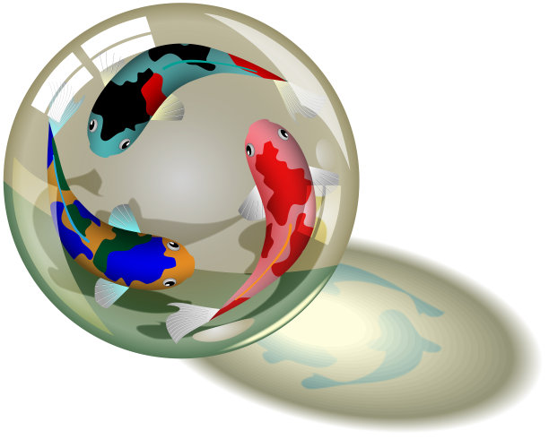 3条鲤鱼在一个玻璃球里图片下载