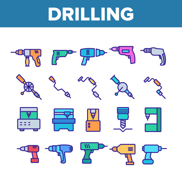 钻井设备收集图标集图片下载
