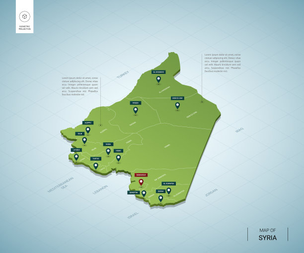 程式化地图叙利亚等距3d绿色地图图片下载