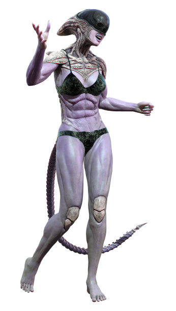 三维插图女性外星人在白色图片下载