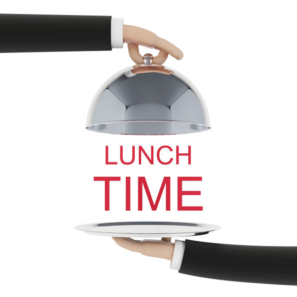 卡通侍者手拿托盘。3 d演示。图片下载