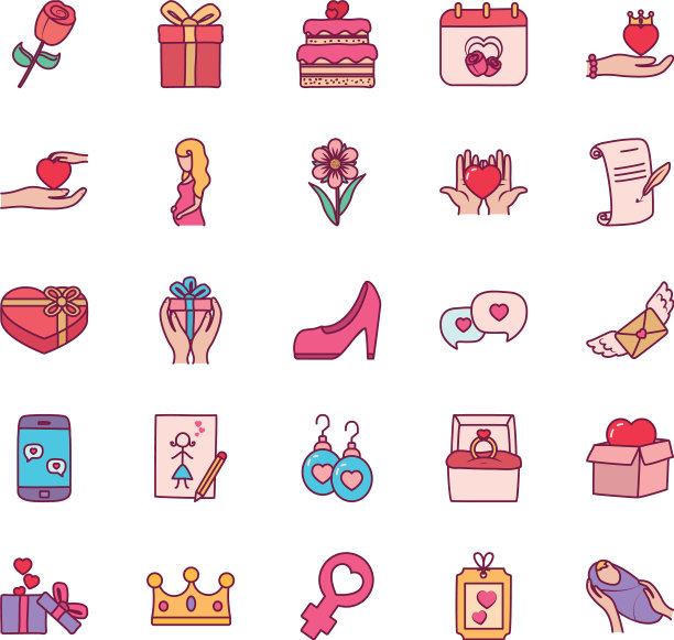 母亲节快乐线和图标填充样式设置图片下载