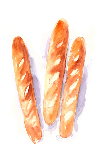 手绘水彩法棍在白色的背景素材图片