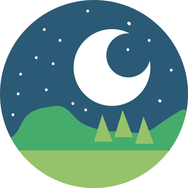 森林景观夜景平面风格图标图片下载