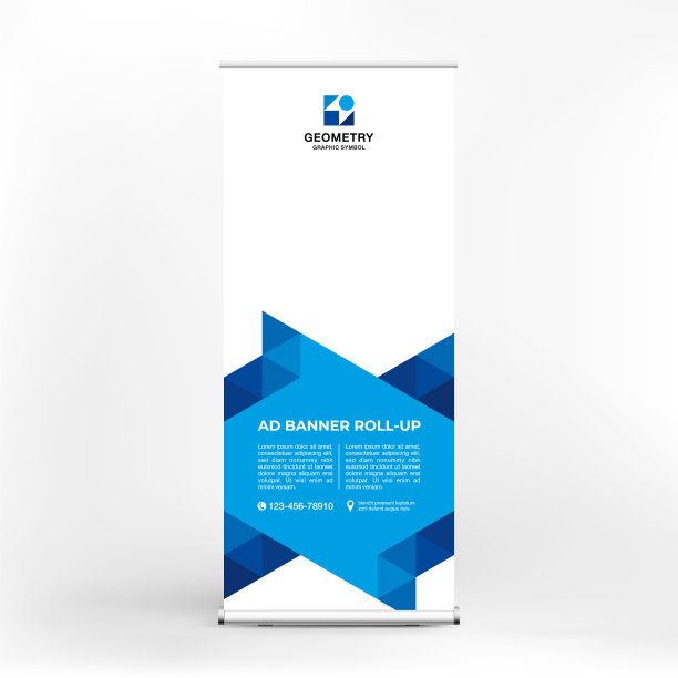 横幅设计，为广告，会议，研讨会，海报模板放置照片和文字的卷筒。演示的创意背景图片下载