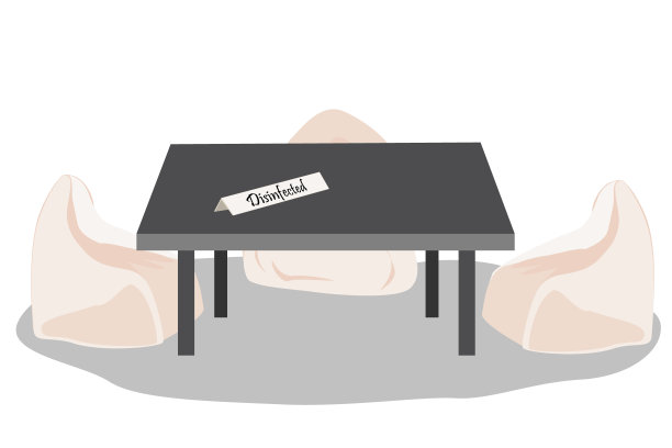 标有“消毒”标志的咖啡馆或餐厅桌椅。2019冠状病毒感染的公共场所消毒检疫现实。矢量插图上的白色背景图片下载