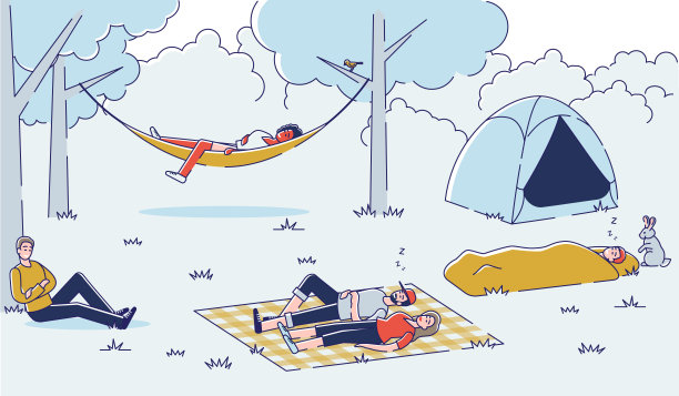 人们在徒步旅行时放松。一群朋友在户外露营图片下载