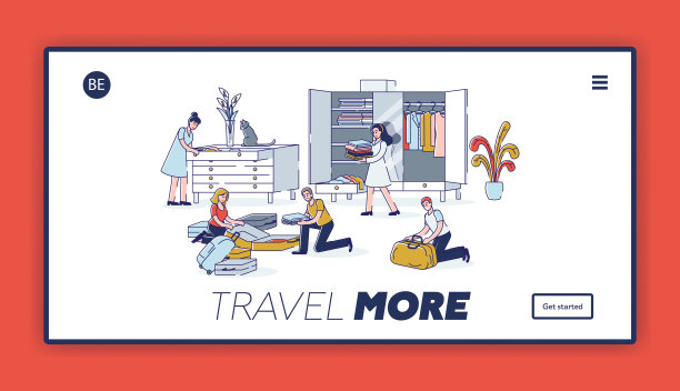 旅行打包登陆页与卡通人物准备行李的旅程图片下载