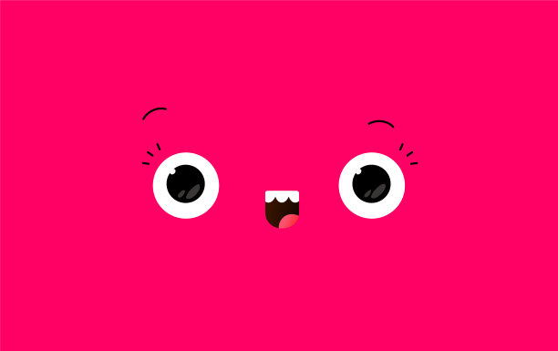 以卡通背景形式的表情符号插图。向量。卡哇伊风格的表情。红色时尚背景上的大眼睛。友好的性格。图片下载