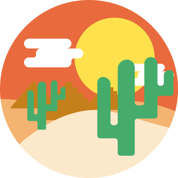 沙漠景观用仙人掌平面风格的图标图片下载