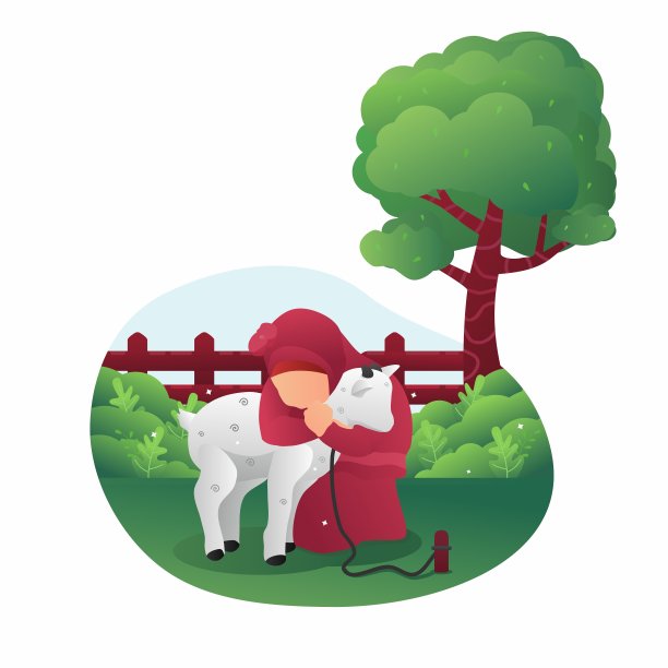 可爱的古尔邦穆巴拉克，小女孩在农场里拥抱小山羊图片下载