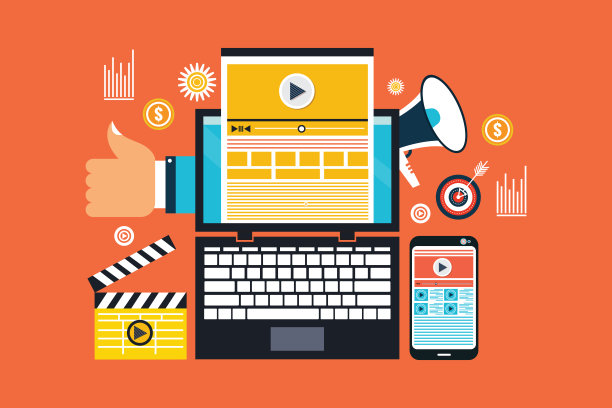 视频营销、社交媒体和广告理念图片下载