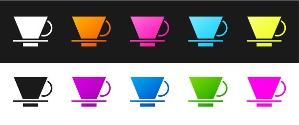 设置V60咖啡机图标隔离在黑白背景。矢量图图片下载