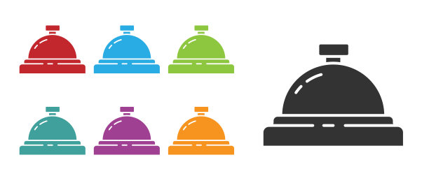 黑色酒店服务钟图标孤立在白色背景上。接待贝尔。设置彩色图标。矢量图图片下载