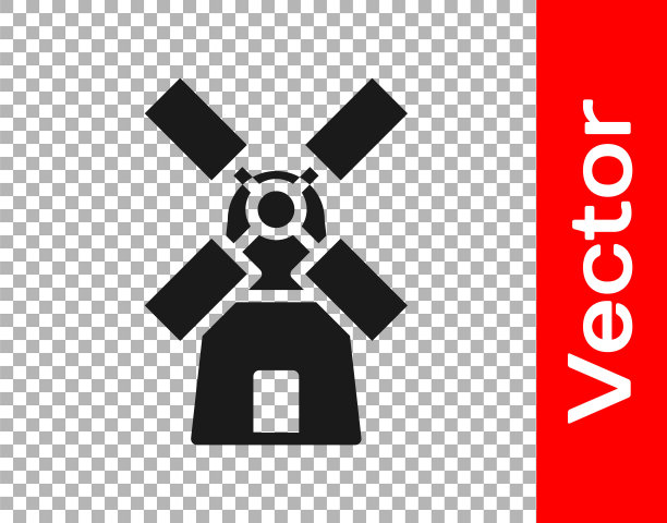 黑色风车图标孤立在透明的背景。向量图片下载