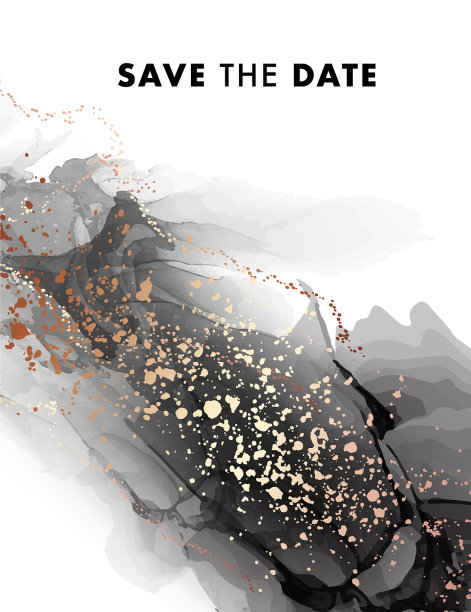 黑色水彩油墨与金箔飞溅污物图片下载