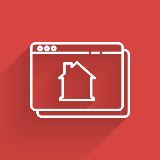 白线在线房地产房子在浏览器图标孤立与长阴影。房屋贷款概念，租房，买房，买房。向量图片下载