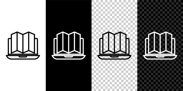 设置线森林的位置在地图上的笔记本电脑图标隔离在黑色和白色的背景。矢量图图片下载